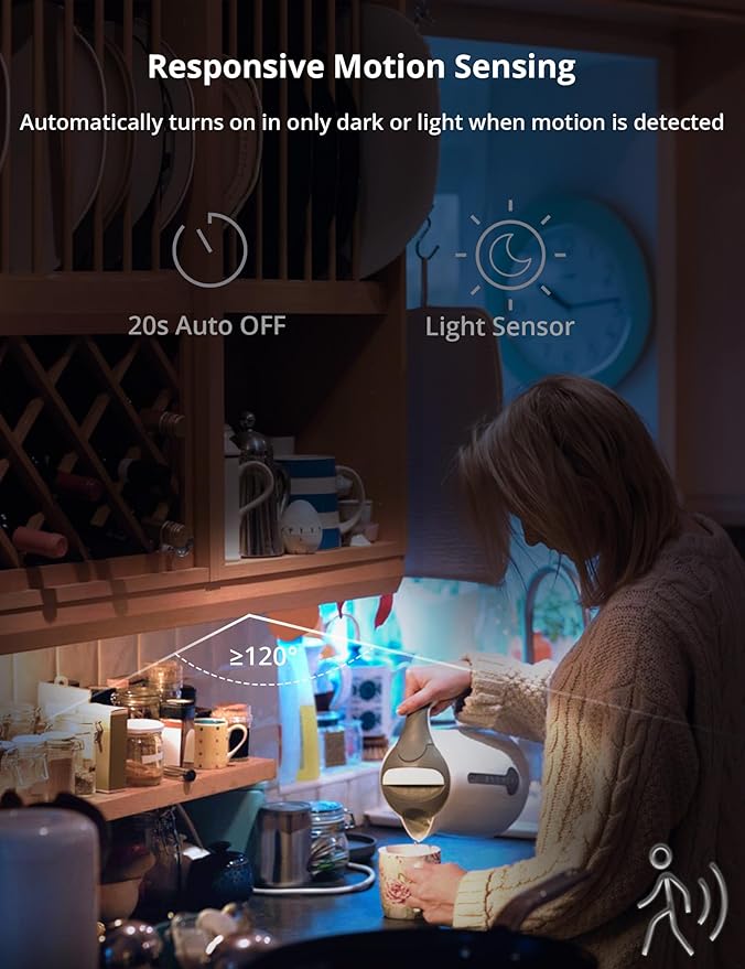 23.6in Under Cabinet Lighting, 101-LED, Dimmable, Rechargeable 4400mAh Battery, Indoor Wireless Motion Sensor Closet Light for Kitchen, Counter, Wardrobe (Silver)-2 Pack