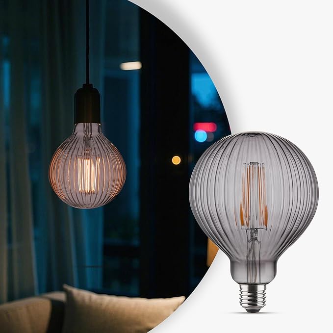 Vintage Edison LED Bulbs, Dimmable 4W Globe G125, 2200K Warm White Ambient Mood Lighting for Decoration, Squirrel Cage Filament, Smoke Striation Figure Glass LED Light Bulbs, E26 Base