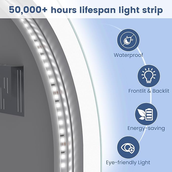 STARLEAD 36"x20" Oval LED Bathroom Mirror with Bluetooth Speaker, Dimmable Lighting, 3 Color Modes, Anti-Fog, Touch Control Wall Mounted Vanity Mirror