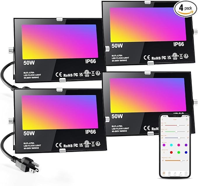 ChangM LED Flood Light Outdoor 500W Equivalent,Bluetooth RGB Flood Lights with APP Control, DIY Scenes,IP66 Waterprooof,Timing,Warm White 2700K Color Uplight