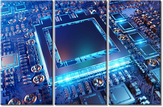 TUMOVO Computer Processors CPU Wall Art Motherboard Digital Chip Poster Artwork Wall Decor Living Room Chip Pictures Wall Decor for Bedroom Posters and Prints Framed Ready to Hang (42" Wx28 H)