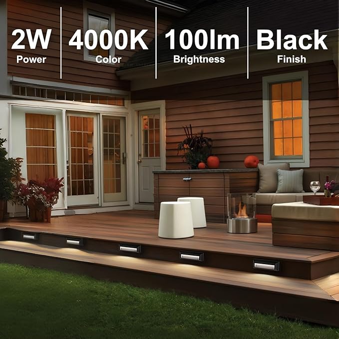 ZONK Outdoor Indoor Step Stair Lights, 110V-240V Line Voltage Waterproof IP65 2W 4000K Neutral White Lighting Landscape Lights for House (1 Pack)