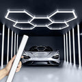 Updated Bigger Size 5 Grid Hexagon Garage LED Lights with Widen 1.33IN Illuminated Surface, 25 Pack, 26400LM Led Lights System for Garage, Basement,Warehouse (Black Edge)Patent No.US0D1109406S