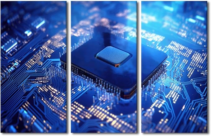 3 Pieces Wall Art Circuit Board Canvas Painting Semiconductor Chip Pictures Wall Art Framed Art Prints on Canvas Wall Decor Stretched Ready to Hang Posters and Prints, 60" Wx40 H