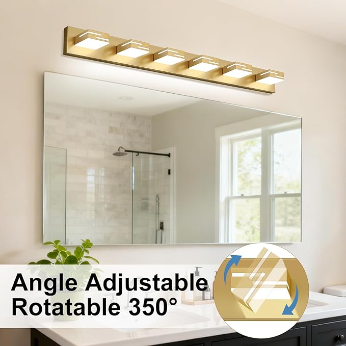LED Modern Bathroom Vanity Light Fixtures, 6-Light 40-inch Dimmable Gold Vanity Lights for Bathroom Lighting Fixtures Over Mirror, with 350° Rotatable Heads (Cool White 6000K)