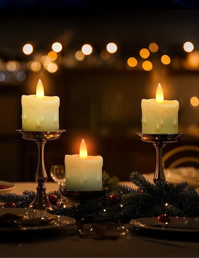 Rechargeable Flameless LED Candles with Timer Remote - 1.5'' x 2'' Flickering Tea Lights Candles for Valentines, Wedding, Party and Holiday Decor,Set of 12(Charging Cable Included)