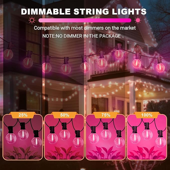 LAMPHOME 2 Pack 26FT G40 Pink Valentine's Day LED String Lights, 13 Shatterproof Globe Bulbs, Outdoor Hanging Patio Lights for Home Balcony Backyard Wedding Party Decor