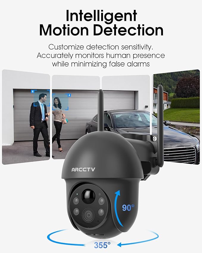 Security Cameras Wireless Outdoor Solar, 4MP 360° View Battery Powered Outdoor Camera, Night Vision with Spotlight, 2-Way Audio, PIR Motion Sensor, 2.4G/5G Dual Band WiFi, Grey(2 Pack)