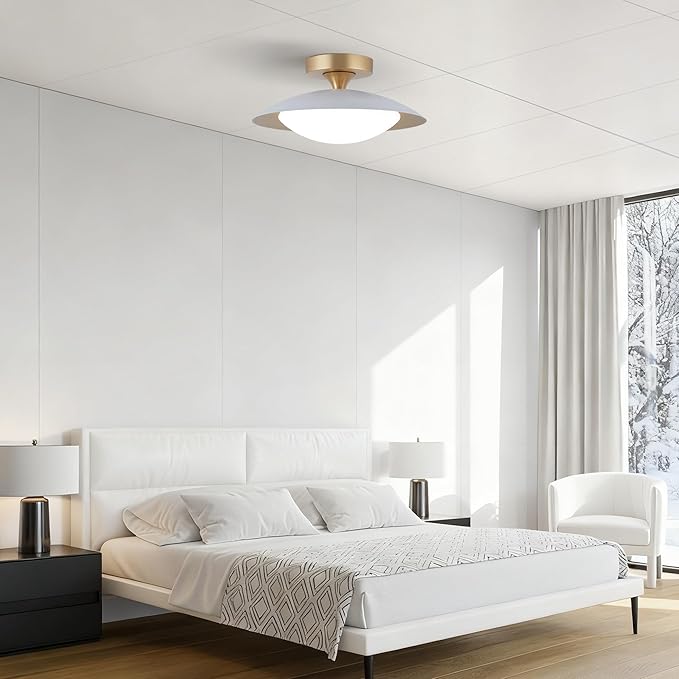FTL Modern LED Semi Flush Mount Ceiling Light Fixture with Remote 5CCT 2700K-6500K Dimmable Mid Century White LED Ceiling Lights 11.8in Close to Ceiling Light Fixture for Kitchen Hallway Laundry Room