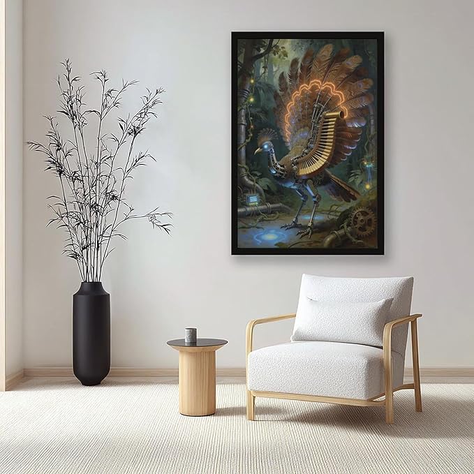 Framed Mechanical Fantasy Wall Art for Living Room TV Wall Vintage Steampunk Aesthetic Home Decor 12x18in