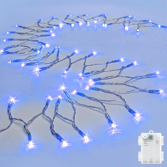 String Lights Outdoor Waterproof 9.8ft 30 LED, Blue Fairy Lights Battery Operated with Timer Clear Wire for Indoor & Outdoor Christmas Halloween Decorations Garland Party Garden
