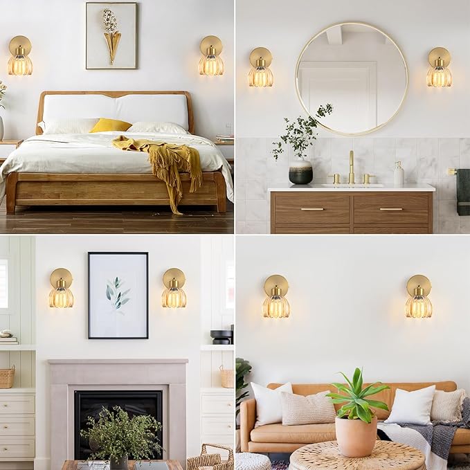 Wall Sconces Vintage Fixture Light, Vanity Lights for Bathroom, Modern Wall Light Fixtures, Metal Sconces Wall Lighting with Glass Shade, Farmhouse Wall Lamp for Bedroom Living Room