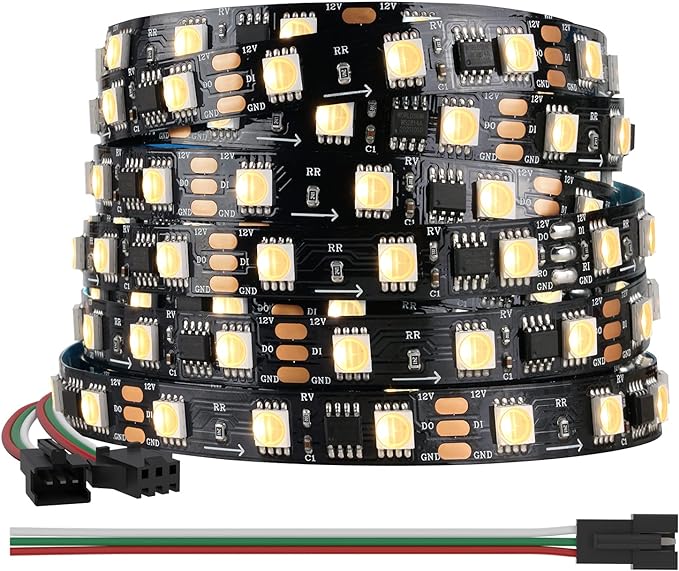 BTF-LIGHTING WS2814 IC RGBW RGB+Warm White (Similar WS2812B) Addressable DC12V 16.4FT 60LED/m 20pixel/m Flexible 4 Colors in 1 Dream Color LED Strip IP30 for Home Decor (No Adapter or Controller)