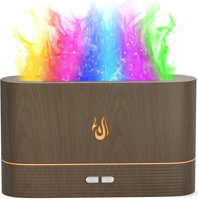 Colorful Aroma Essential Oils Diffuser for Home, Quiet Cool Mist Flame Humidifier for Bedroom with Remote, Fire Flame Diffuser Humidifier with Scent (Dark Wood)