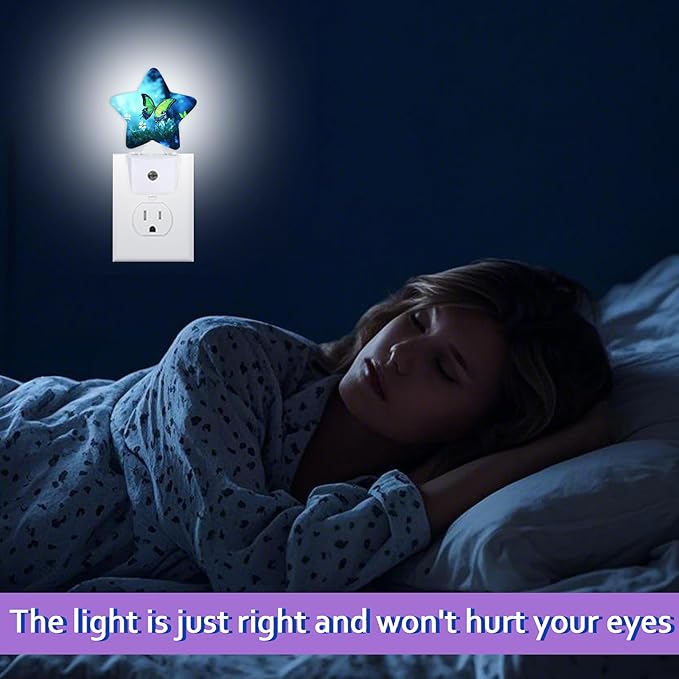 Green Butterfly Night Lights Plug Into Wall Decorative,Fantasy Forest Flower Sleep Friendly Lamp, Energy Efficient Dusk-to-Dawn Sensor Nightlights for Kid Bedroom Nursery Bathroom
