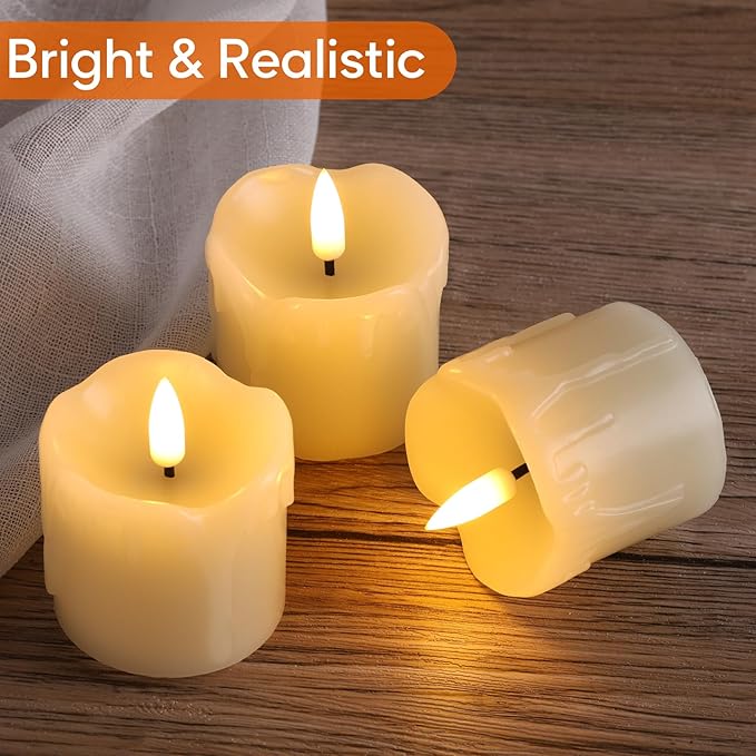 Eywamage Ivory Dripping Wax Flameless Votive Candles with Remote Batteries, 2x2 in Small Flickering LED Pillar Candles Set of 6