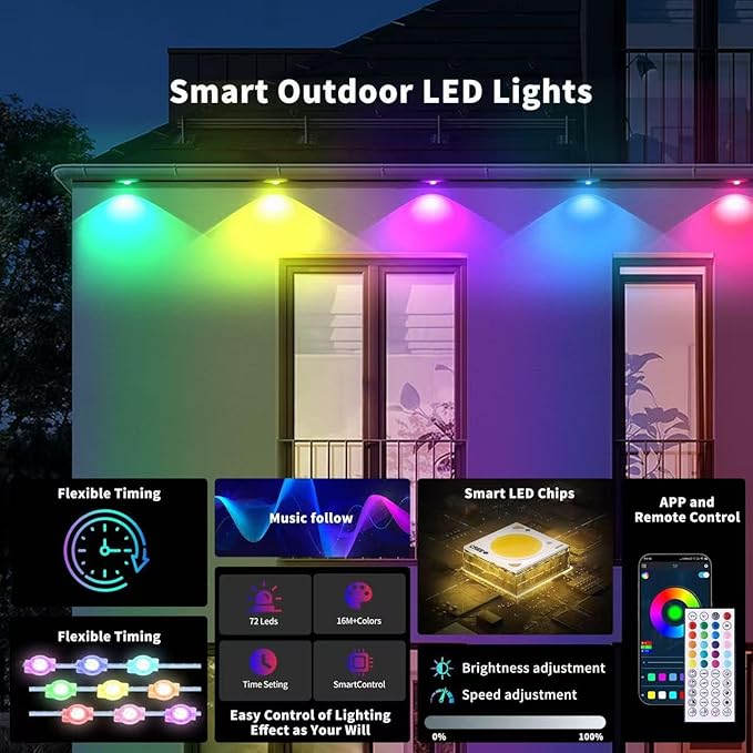 150ft Outdoor LED String Lights Waterproof Smart Control Light for Patio Yard House Porch Permanent Color Changing Lights for Garden and Holiday Use