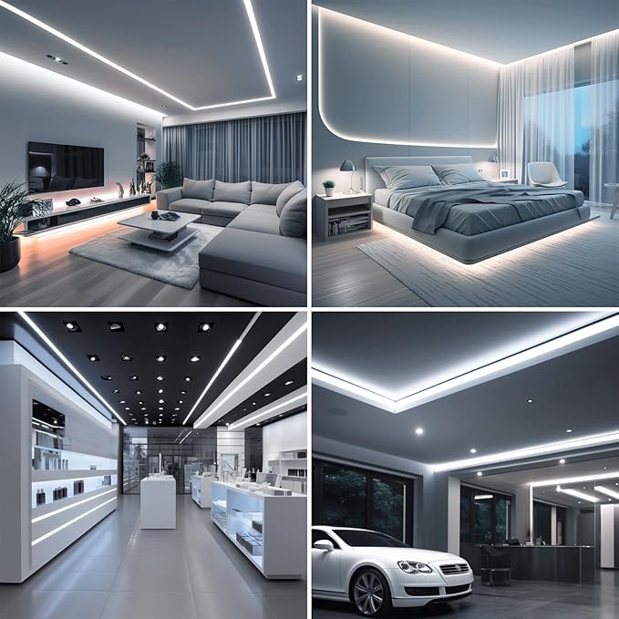 48V COB LED Strip Light 65.6ft, 6000K Cool White Flexible Cuttable LED Tape Lights 8W/M 480LEDs/M CRI 92 with AC 110V Power Supply for Bedroom Ceiling Living Room Commercial