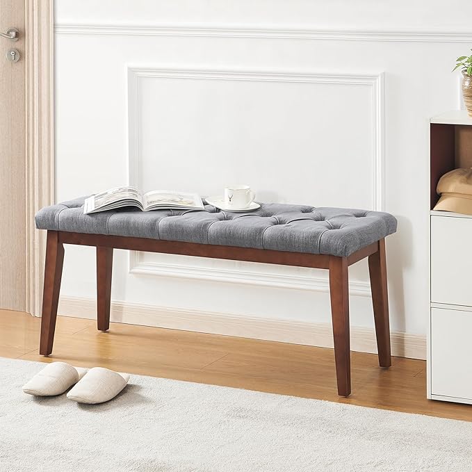 Upholstered Bench for Bedroom End of Bed,42.5-inch Entryway Bench for Living Room,Dining Bench with Padded Seat and Solid Wood Leg for Kitchen Bedroom,Indoor and Hallway