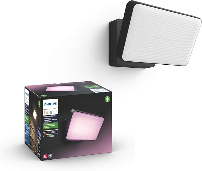 Philips Hue Discover Outdoor Smart Flood Light Fixture, Black - 15W, White and Color Ambiance LED Color-Changing Light - 1 Pack - Requires Hue Bridge - Control with Hue App and Voice - Weatherproof