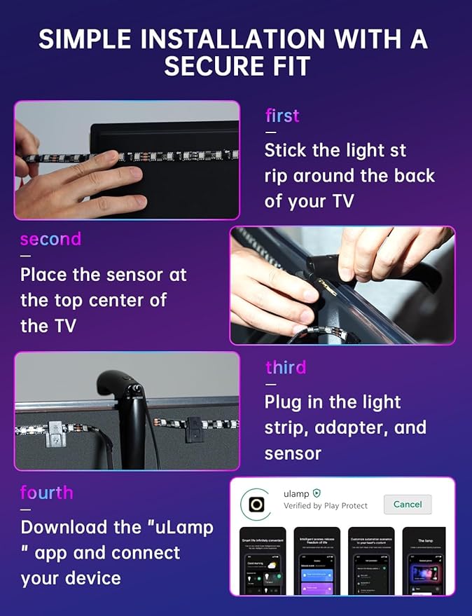TV LED Backlight with Sensor, LED Sync Lights for TV 55-65 Inch, Smart Camera Sync to Screen, Ambient RGB Strip Lights for Gaming & Home Theater, App Control (14.7ft)