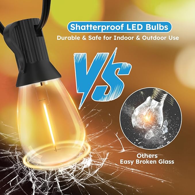 LED Outdoor String Lights, 300FT Waterproof Patio Lights with 92 Shatterproof S11 Plastic Bulbs, 2700K Warm White Edison Hanging Lights for Backyard, Garden, Porch, Bistro