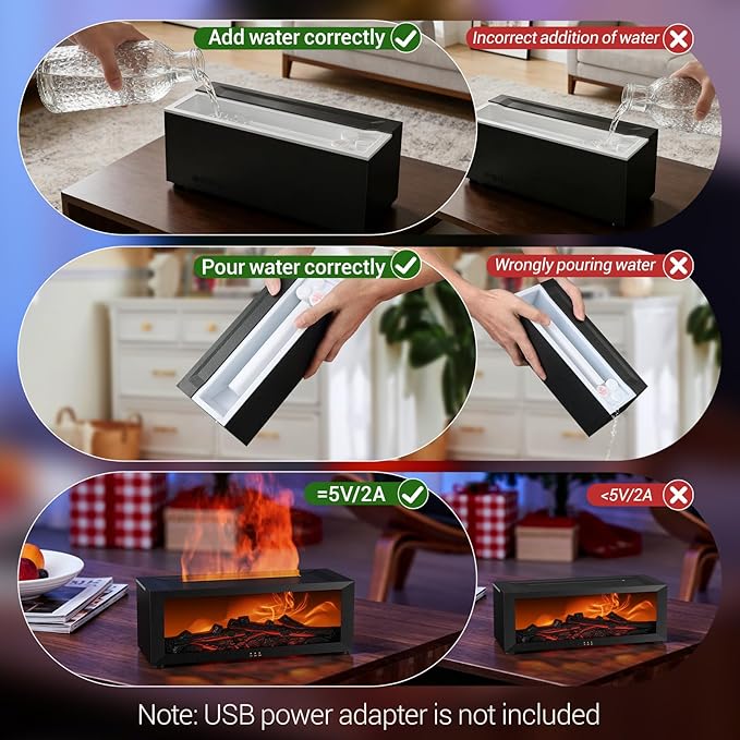 Aixiqee Yellow Fireplace Diffuser, Flame Fireplace Aroma Diffuser for Essential Oils, Colorful Aromatherapy Fireplace Humidifier with Remote Control & Timer