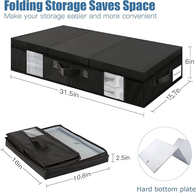 Underbed Storage Containers 3 Pack, Large Under Bed Storage Bins with Lids, Foldable Under the Bed Storage Drawer for Organizing Clothes, Shoes, Blankets, Pillows-PEVA Waterproof Material