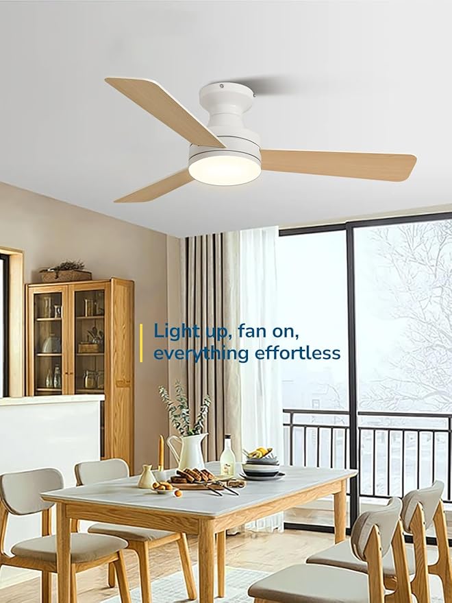 Orison 42-Inch Ceiling Fans with Lights, Low Profile, Flush Mount, Features RGB Backlight, Dimmable Lighting, 6 Speeds, 3 Reversible Blades, Remote and App Control, White