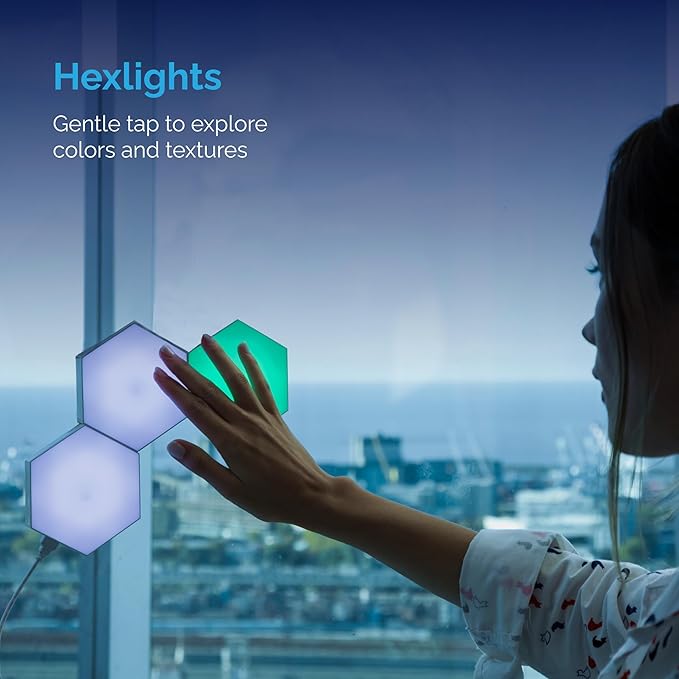 Emberela HEXlights 3-Pack Hexagon Lights, Touch and Remote Controlled RGB Wall Panels - LED Light Panels for Living Room, Bedroom, Game Room Decor - Table Stand Included