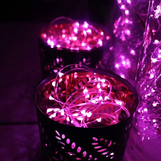 OakHaomie 6 Pack Fairy Lights Battery Operated No Remote LED Starry String Lights 30 Micro Starry LEDs on 10ft Copper Wire Light for DIY Wedding Centerpiece Table Decorations (Pink)