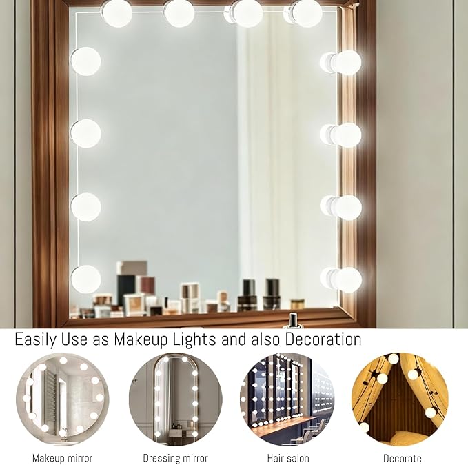 LED Vanity Lights for Mirror Hollywood Style USB Fill Light Adjustable Color and Brightness Mirrors Lights Stick on Makeup Table,Bathroom,Dressing Room (No Mirror Include) (14 Bulbs)
