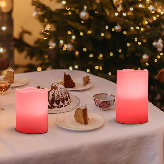 JUNPEI Flameless Led Battery Operated Candles: Flickering Electric Candles 4" 5" 6" Set of 3 Real Wax 10-Key Remote Control with 2/4/6/8-hours Timer Function,Cycling 24 Hours Timer, 300+ Hours (Pink)
