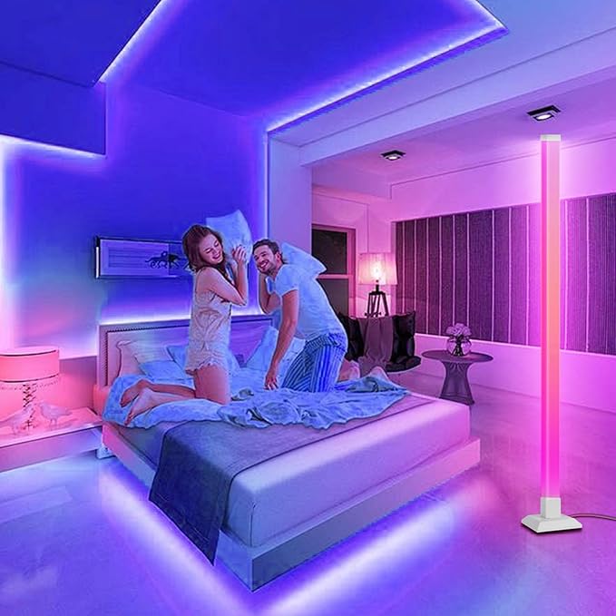 SUPERNIGHT ICRGB Floor Lamp Dimmable, Led Lights 16 Million Colors for Bedroom with Remote, DIY Corner Lights for Gaming Room with Music Sync, Mood Lighting for Living Room