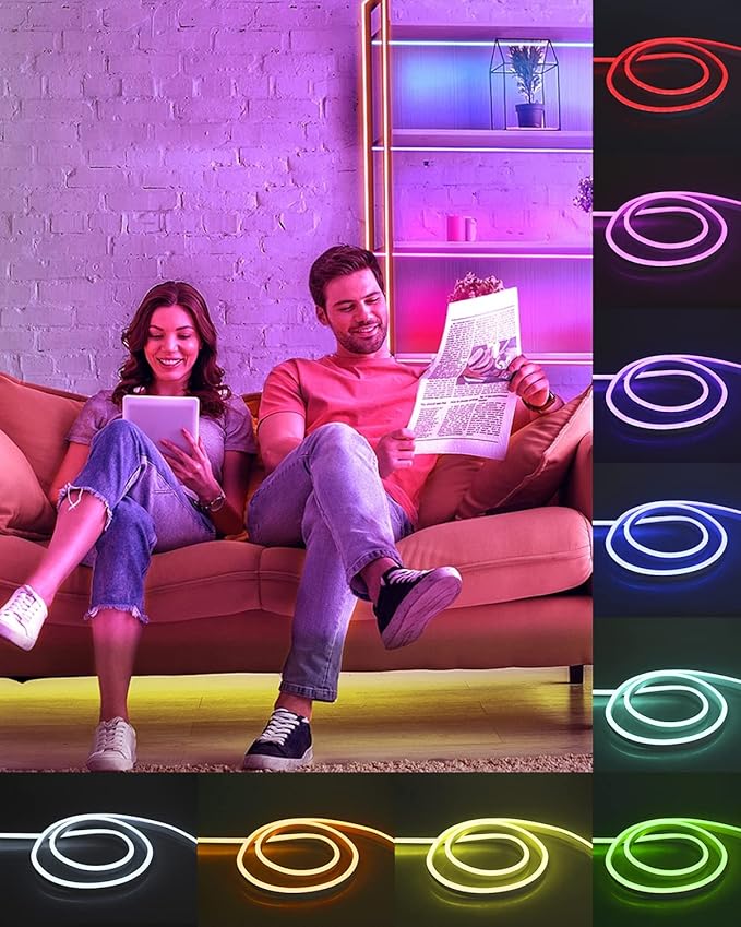 Aclorol 82FT RGB LED Neon Light Strip AC110V-130V LED Strip Light Outdoor Waterproof IP67 Dimmable Rope Light Color Changing with Remote Control for Bedroom Outdoor Garden Commercial Buliding 80Leds/M