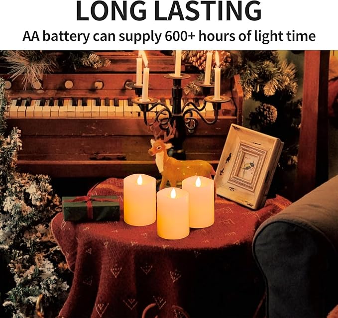 3″x4″ Flickering Flameless Candles Set of 3, 2AA Battery Life 600 Hours Battery Candles Flickering with Timer,4 inch Flameless Candles with Remote for Indoor/Outdoor, White