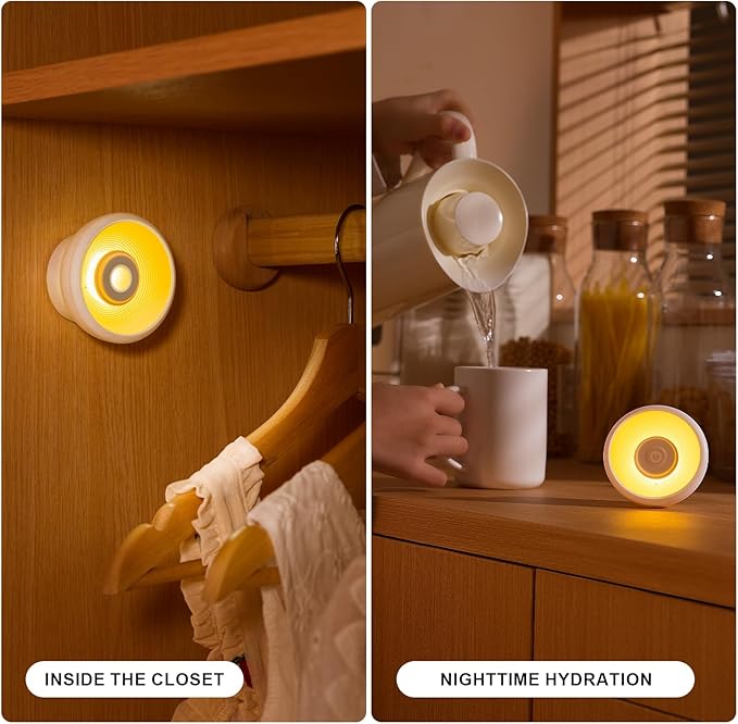 2 Pack Rechargeable Motion Sensor Light Indoor, Wireless Under Cabinet Lighting LED Lights for Bedroom/Bathroom/Kitchen/Stairs Home Decor (Warm Yellow Light)