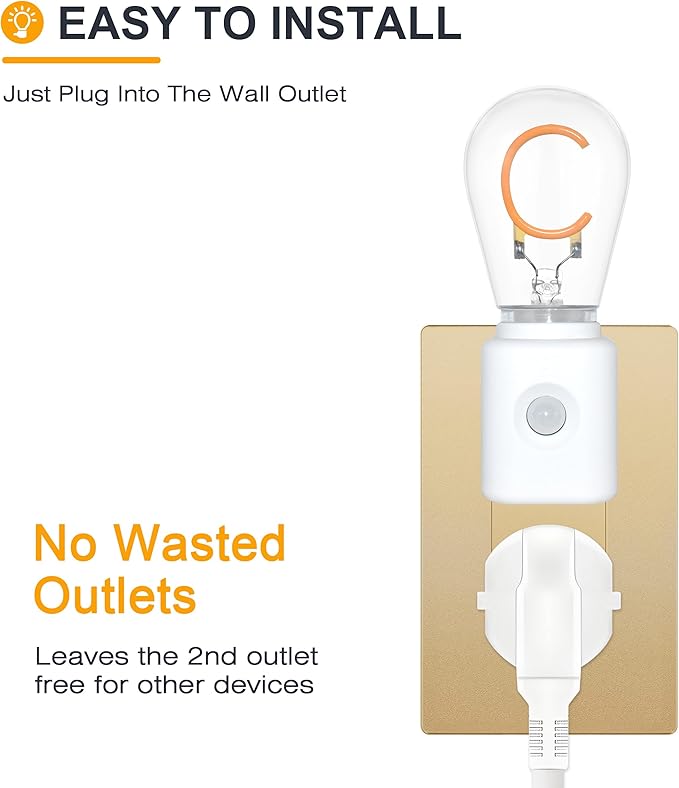 Amber Night Light, Night Lights Plug into Wall, 1W 2200K C-Type LED Night Light, Motion Sensor, Adjustable Brightness, 1-Pack