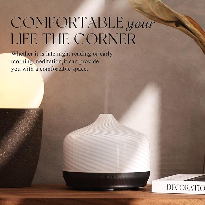 Porseme 500ml Glass Essential Oil Diffuser Aromatherapy Ultrasonic Cool Mist Humidifier 15-21 Running Hours Waterless Auto-Off Air Diffusers for Sleeping Yoga Working Spa(Pure White)