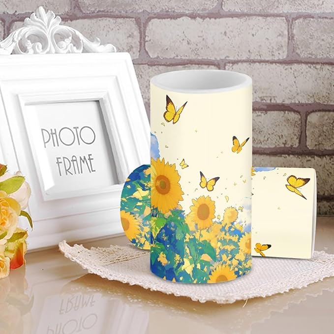 Sunflower Flameless Candles 2 Pack 6 x 3 inch Battery Operated Candles with Multicolor Timer Remote Control LED Fake Candles for Warm Light Dinner Table Home Decor