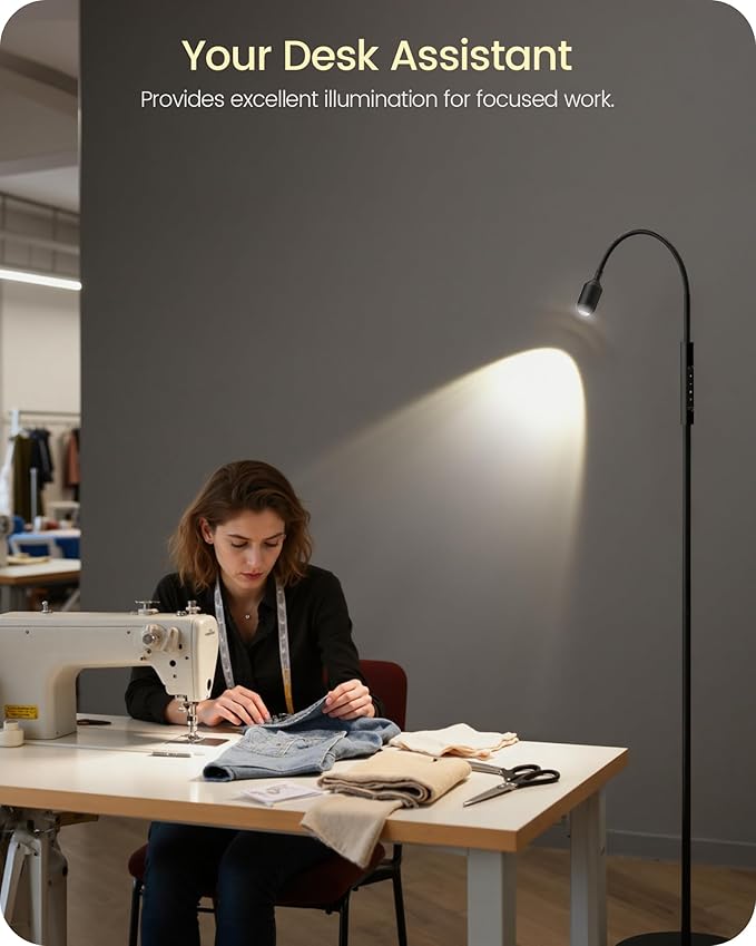 Reading Floor Lamp, 74.2" Tall LED Lamp, with 360° Flexible Gooseneck & Touch & Remote Control, Ajustable Color & Beam, Crafts Standing Lamp, for Reading, Task Craft, Living, Black WB16LD05