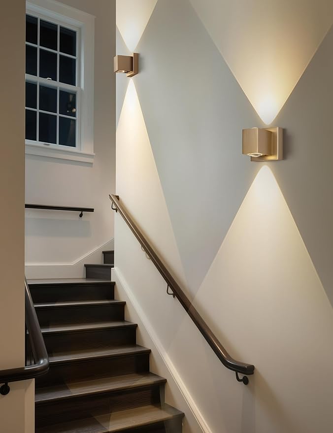 Tubicen Wall Sconce Up Down Indoor Dimmable Home Theater Sconces Lighting Square Hardwired 10W Bright Modern Up and Down Wall Lights for Living Room Hallway Stairway Gold