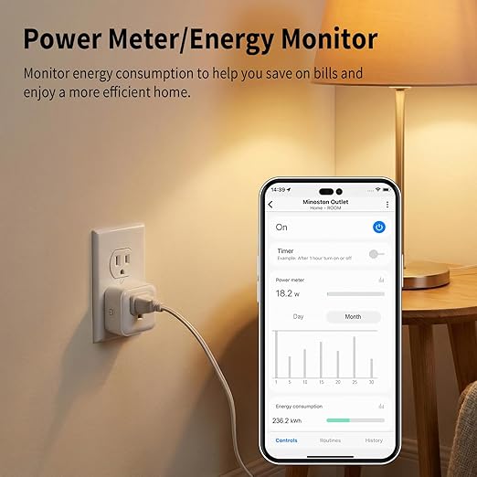 Minoston Zwave Plug Energy Monitor, 800 Series Zwave Outlet, Built-in Repeater Range Extender, Z-Wave Hub Required, Alexa and Google Assistant Compatible (MP21ZP)