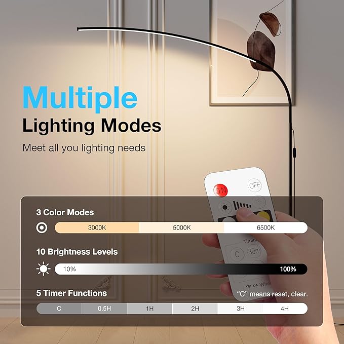 Floor Lamp with Remote and Touch Control, 68 Inch Adjustable Standing Lamp, 3 Color Temperature Dimmable LED, Flexible Gooseneck for Reading, Living Room, Office