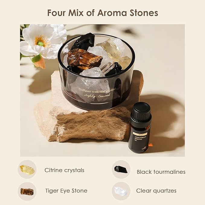 Crystal Stone Aroma Diffuser with Essential Oils for Home, Bathroom, Office, Home Decor & Fragrance 2 in 1, Chic Aromatherapy Gift Set (Freesia Scent)