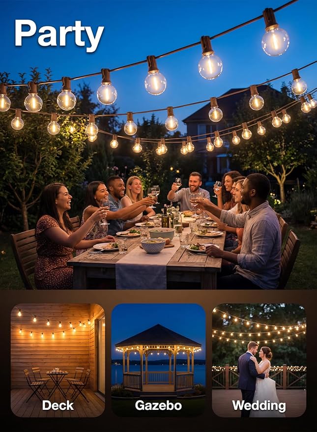 SUNSGNE 25FT Brown Outdoor String Lights, Shatterproof LED Globe String Lights with 25 G40 LED Bulbs, Waterproof Connectable Hanging Light for Backyard Patio Porch Balcony Party Decor, E12 Base