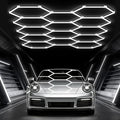 Glitgate Hexagon Garage Lights, 399W 43890LM, 14 Grid LED Shop Light, 6500K Daylight White Hex Lights for Garage, Gym, Basement, Workshop, Super Bright Ceiling LED Lights
