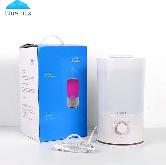 BlueHills Premium Set of 2 2000 ML and 2500 ML Large Essential Oils Diffusers for Big Rooms High Mist Output XL Capacity Adjustable Cool Mist Great Gift – Value Pack of 2 White