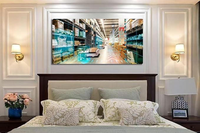 Wibinuki Wall Art Wall Decor Wall Paintings Warehouse management automed robotics,Warehousing and for Living Room Bedroom Bathroom Home Decor Can Be Hung Directly 20"x 40"