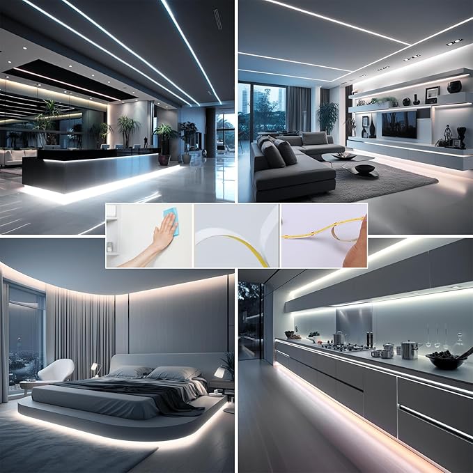 24V COB LED Strip Lights 65.6ft Kit, 6000K Cool White Cuttable Adhesive 480LEDs/M CRI 90+ LED Tape Light with Power Supply for Bedroom Kitchen Living Room Ceiling
